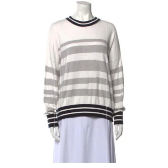 360 Cashmere Striped Crew Neck Sweater Size Medium - Picture 2 of 7
